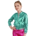 thumbnail image 3 of Sholeno Kids Girls Shiny Metallic Long Sleeve Bomber Jacket Coat Hip Hop Dance Top Motorcycle Blue Green 14, 3 of 9