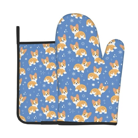 

Zeuib Corgi Print Oven Mitt & Pot Holder Set 2-Pack Kitchen Gloves and Hot Pads for Cooking BBQ Grilling Baking