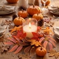 thumbnail image 2 of OutmaxHome Fall Artificial Candle Ring Wreath, Small Fake Autumn Leaves Berry Wreath, Thanksgiving Halloween Home Table Decor Candle Ring, 2 of 9