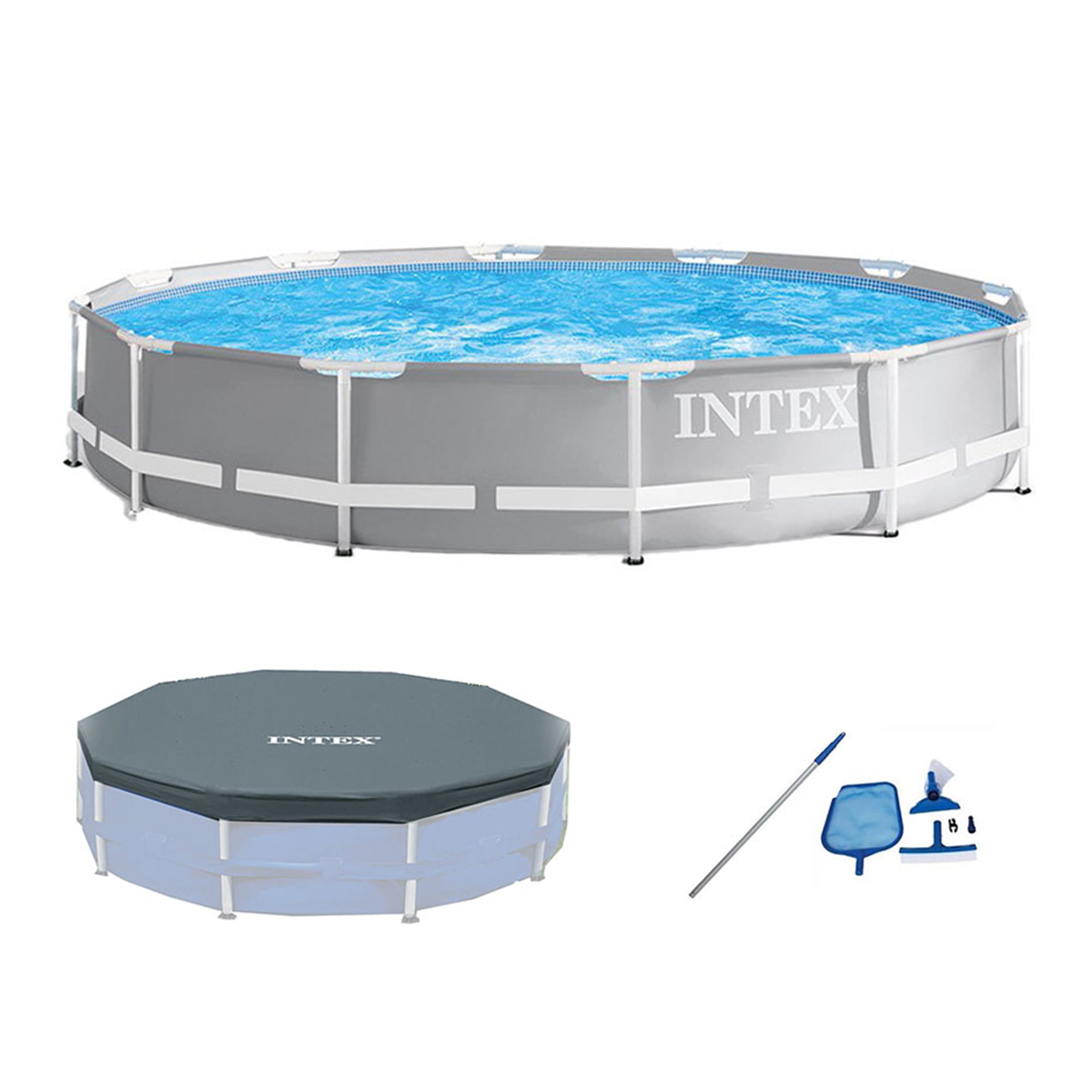 Intex 26711EH 12ft x 30in Prism Frame Pool Above Ground Set W/ Cover & Maintenance -