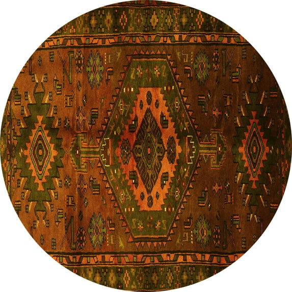 Ahgly Company Machine Washable Indoor Round Persian Yellow Traditional Area Rugs, 6' Round