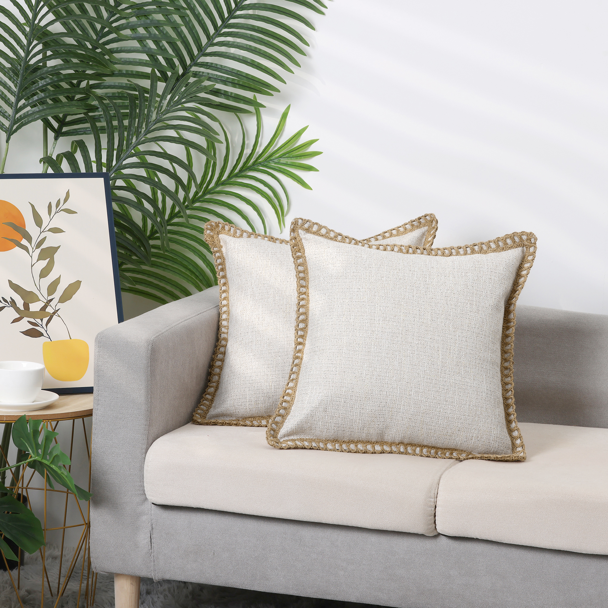 Unique Bargains Linen Pillow Covers Solid Color Throw Pillow Covers for Home Sofa 1 Pair White 18" x 18"