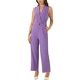 thumbnail image 4 of INSPIRE CHIC Women's Sleeveless Shawl Collar Office Belted Cropped Jumpsuit Romper L Purple, 4 of 6
