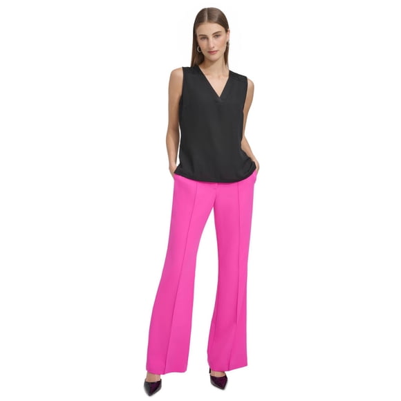 DKNY Womens V Neck Shell Sleeveless Blouse Top, Black, XX-Large