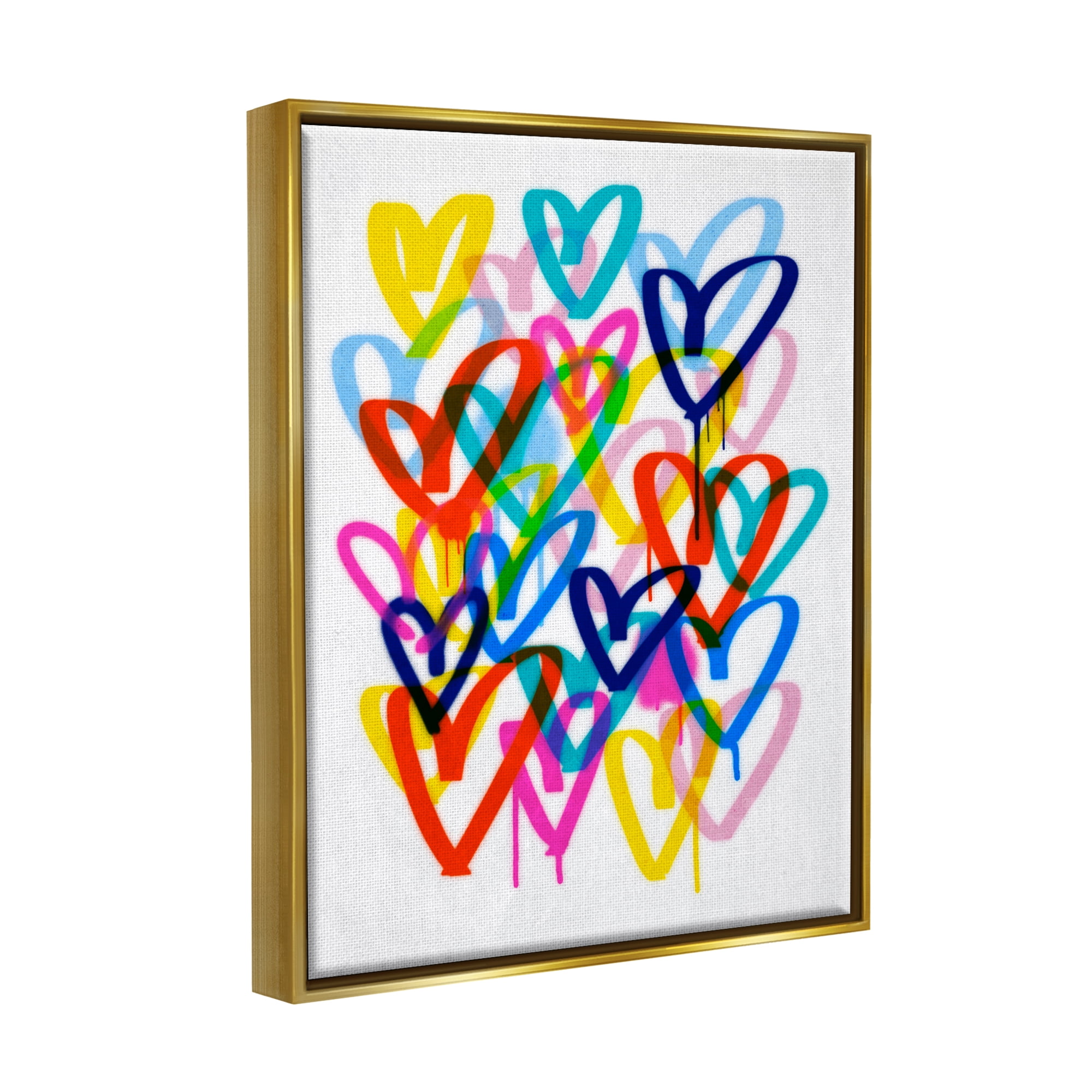 Stupell Industries Modern Urban Hearts Abstract Painting Gold Floater Framed Canvas Art Print Wall Art, 17 x 21