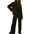 thumbnail image 2 of ICHUANYI Women's Fashion Solid Long-Sleeve Shirt and Full-Length Button Pajama Set Fall Winter Clothes, 2 of 6
