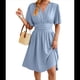 thumbnail image 3 of Vestido de Mujer de Verano 2025, Elegante Minivestido con Volantes y Escote en V Profundo, Vestidos A la Cintura Azul L, 3 of 10