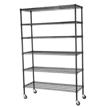 Muscle Rack 48"W x 18"D x 74"H Six-Level Mobile Wire Shelving, Black