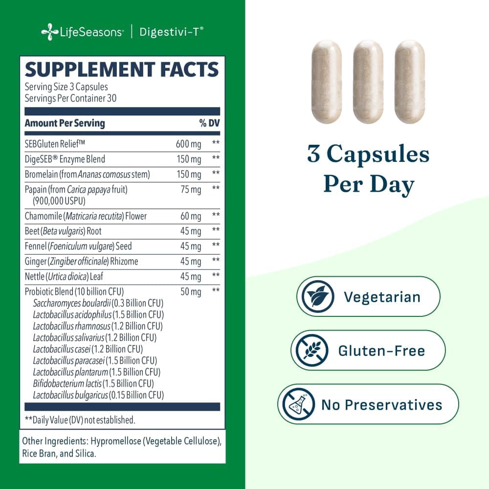 LifeSeasons Digestivi-T - Digestive Enzymes & 10 Billion CFU Probiotic Supplement - Supports Gut & Immune Health - Bloating & Digestion Relief for Women & Men - 90 Capsules