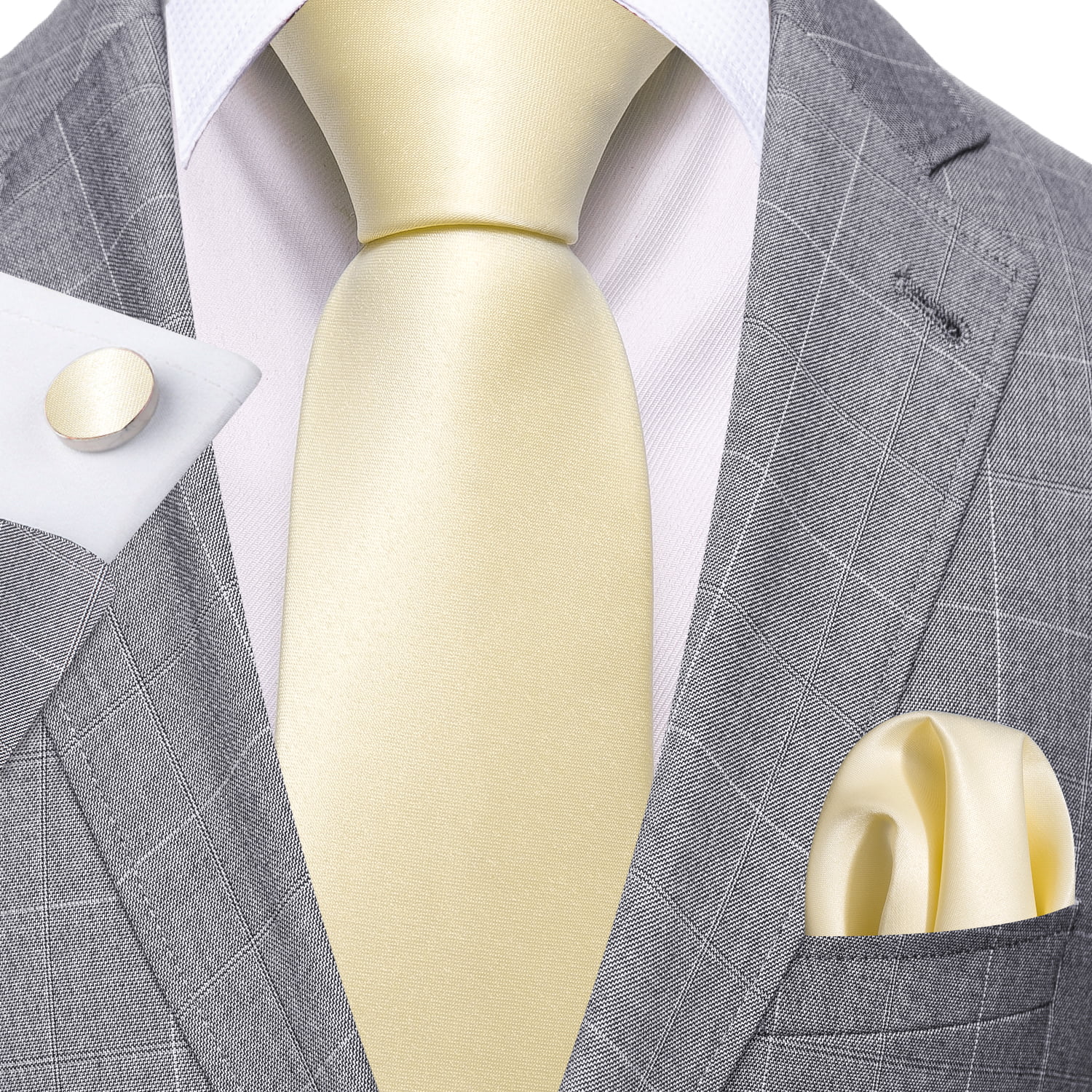 Mens Premium 100% Silk Wedding Tie Pocket Square Cufflink Gold Cream Ivory Sets 