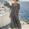 thumbnail image 2 of Ruimatai Women's Square Neck Gathered Short Sleeve Half-Button Loose Fit Casual Maxi Dresses with Pockets for Women Beach & Vacation Wear, 2 of 8