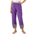thumbnail image 2 of Yuanlook Women's Gingham Cuff Linen Blend Pants, Elastic Waist Side‑Pocket Cropped Trousers for Outing S‑XXL, 2 of 8