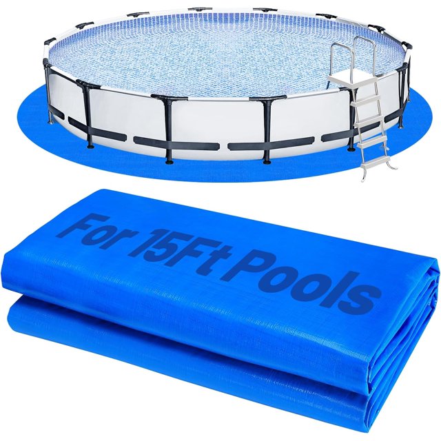 Anti-Tear Pool Ground Cloth - 15 Ft Heavy-Duty Above Ground Swimming Pool Mat Pad, Round Liner Protector for Frame Inflatable Pools