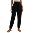 thumbnail image 1 of Pantalones de cintura elástica para las mujeres Color sólido empaquetado pies cordón longitud completa cónico Jogger bolsillos pantalones verde oliva mujeres, 1 of 6