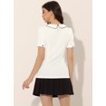 thumbnail image 4 of Blusa de manga corta con cuello Peter Pan y ribete en contraste para mujer Blanco S, 4 of 5