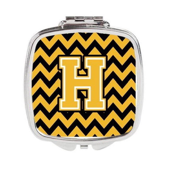 Carolines Treasures Letter H Chevron Black & Gold Compact Mirror - 3 x 0.3 x 2.75 in.