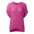 thumbnail image 5 of Crochet Tops for Women Sexy Hollow Out Off Shoulder Short Sleeve Jumper Casual Summer Knit Beach Cover Up Sweater Lightweight Oversized Baggy Pullover Tops Hot Pink S, 5 of 6