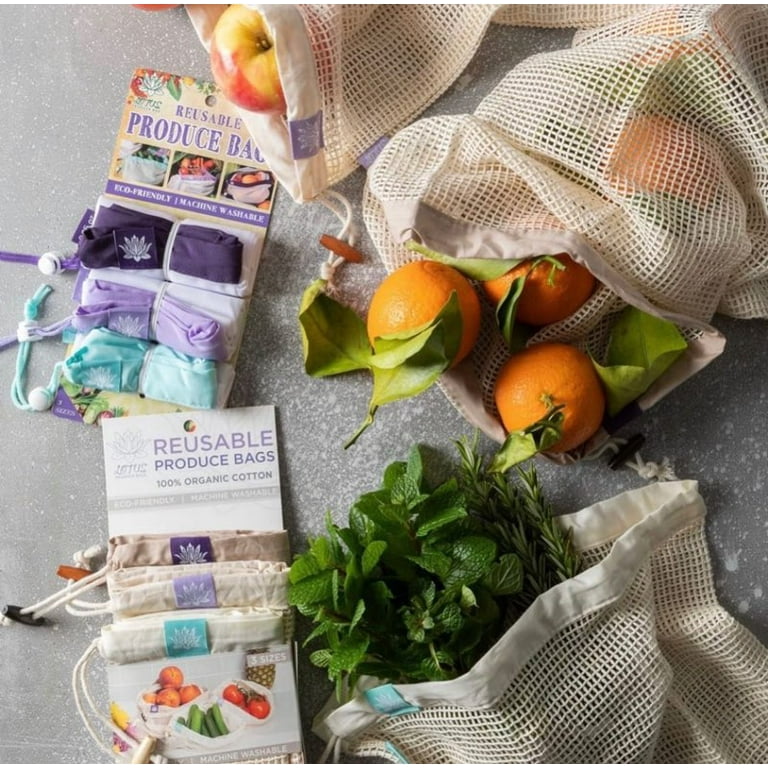 Lotus Sustainables Reusable Produce Bags 100 Organic Cotton Set of 5