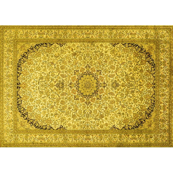 Ahgly Company Machine Washable Indoor Rectangle Medallion Yellow Traditional Area Rugs, 7' x 9'