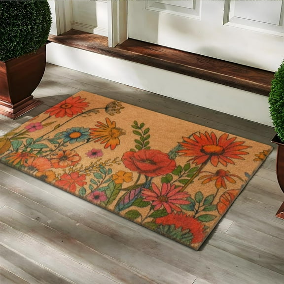 Likiyol Coir Doormat Floral Door Mats, Indoor Outdoor Entrance Floor Mat Non Slip, 30*18inch