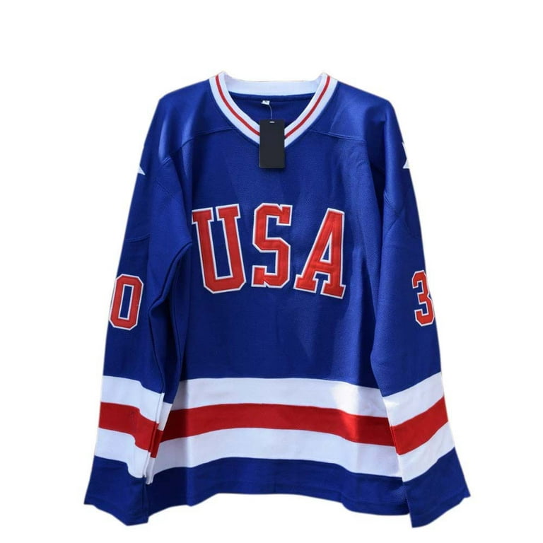 Jim Craig #30 Team Usa Miracle On Ice Hockey Jersey Blue - Top