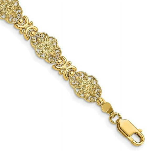 Primal Gold 14 Karat Yellow Gold Fancy Floral Link Bracelet
