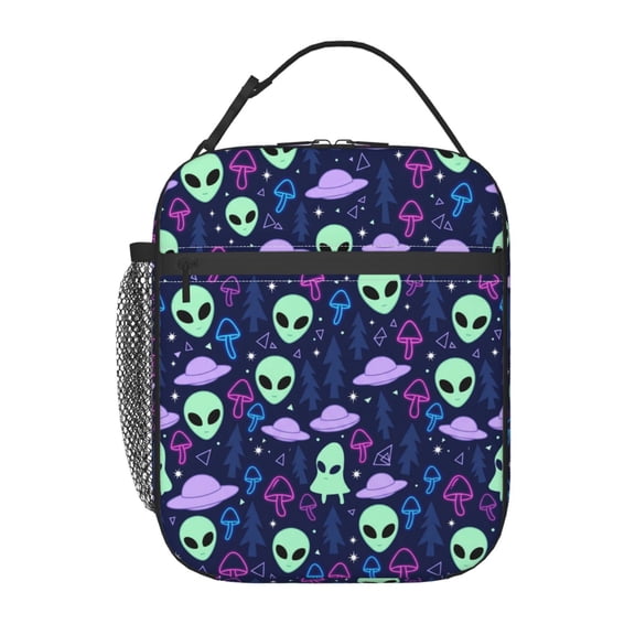 Alien Lunch Bag, Ufo Outer Space Artwork Insulated Lunch Tote, Reusable Cooler Bag For Daily Use Work Travel Picnic