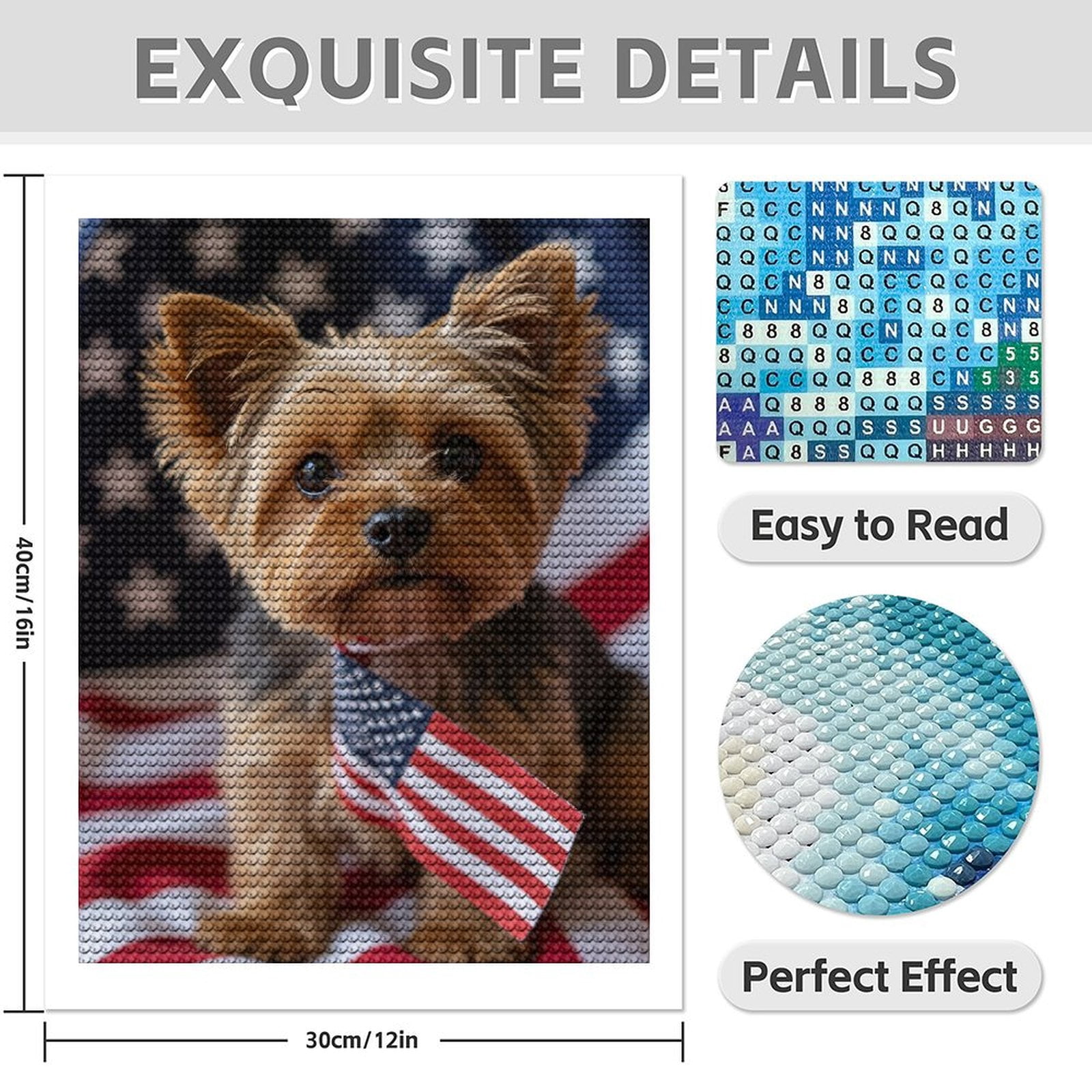 Diamond Art Kits for Adults - 5d Yorkshire Terrier Patriotic Paws Diamond Painting for Adults, Diamond Art for Adults Beginners, Diamond Painting Kits for Adults for Home Wall Decor