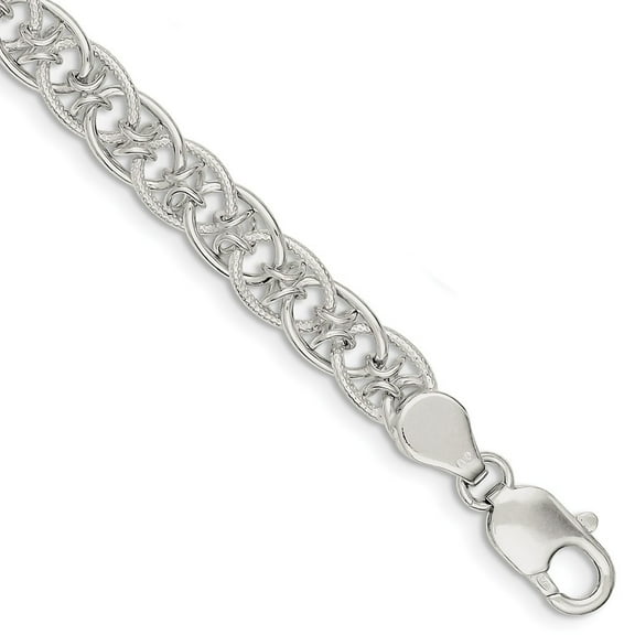 Sterling Silver Polished and Textured Fancy Bracelet - 15.1 Grams - 7.5 Inch - Measures 8mm Wide