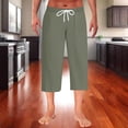 thumbnail image 2 of WWV Mens Capri Pants Mens Cropped Pants Drawstring Elastic Waist Straight Leg Trousers Solid Color Leisure Loose Vacation Pants Army Green L, 2 of 7