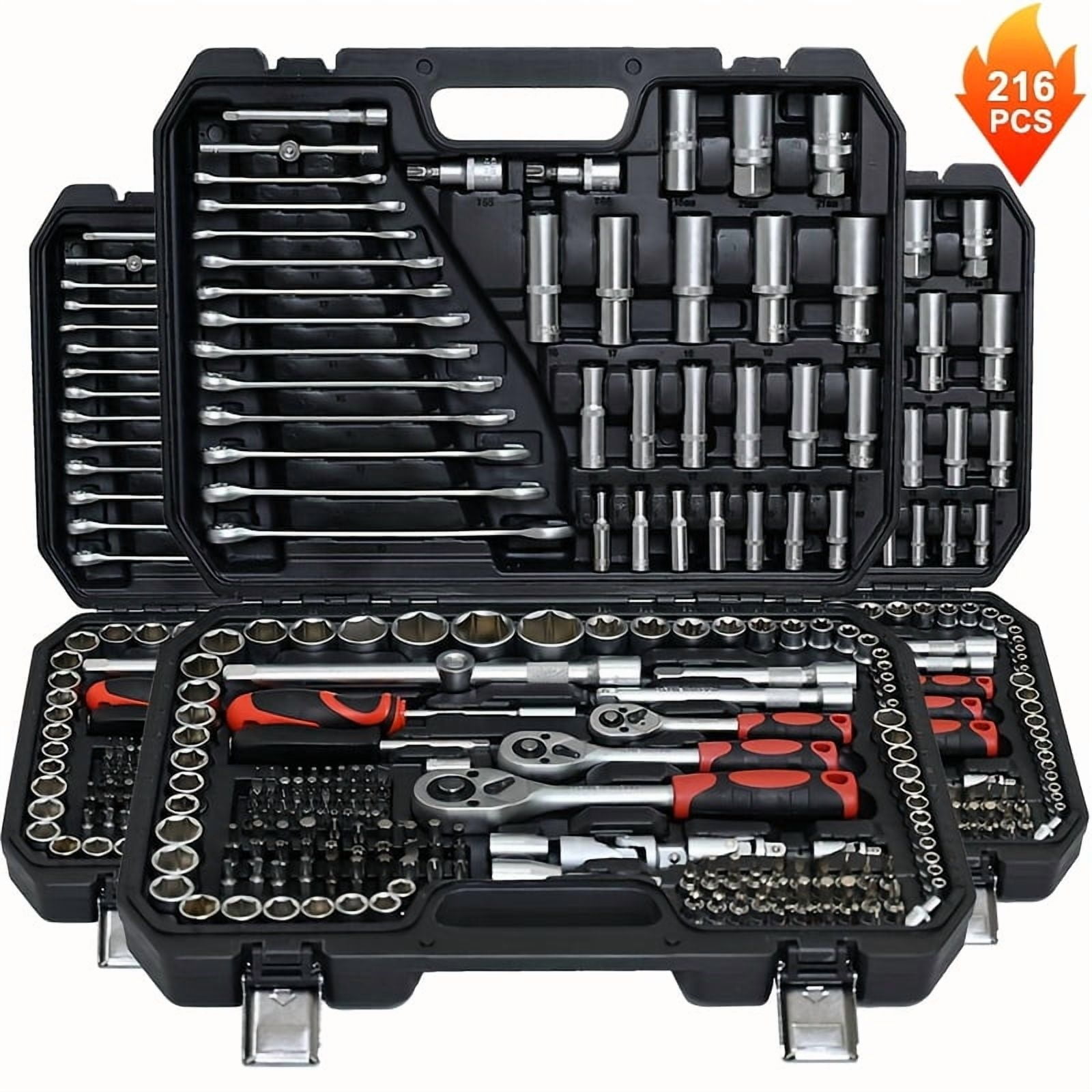 [216pcs Toolbox] 171/216pcs Manual Toolbox Set | Portable Toolkit For Home/Car Repair | Auto Repair Tool Box With Plastic Storage Case