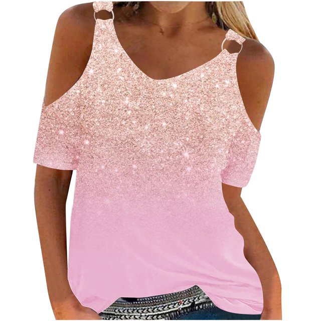 DPTALR Chemise à Épaules Dénudées à Manches Courtes à Col Rond Imprimée Décontractée et à la Mode pour Femmes