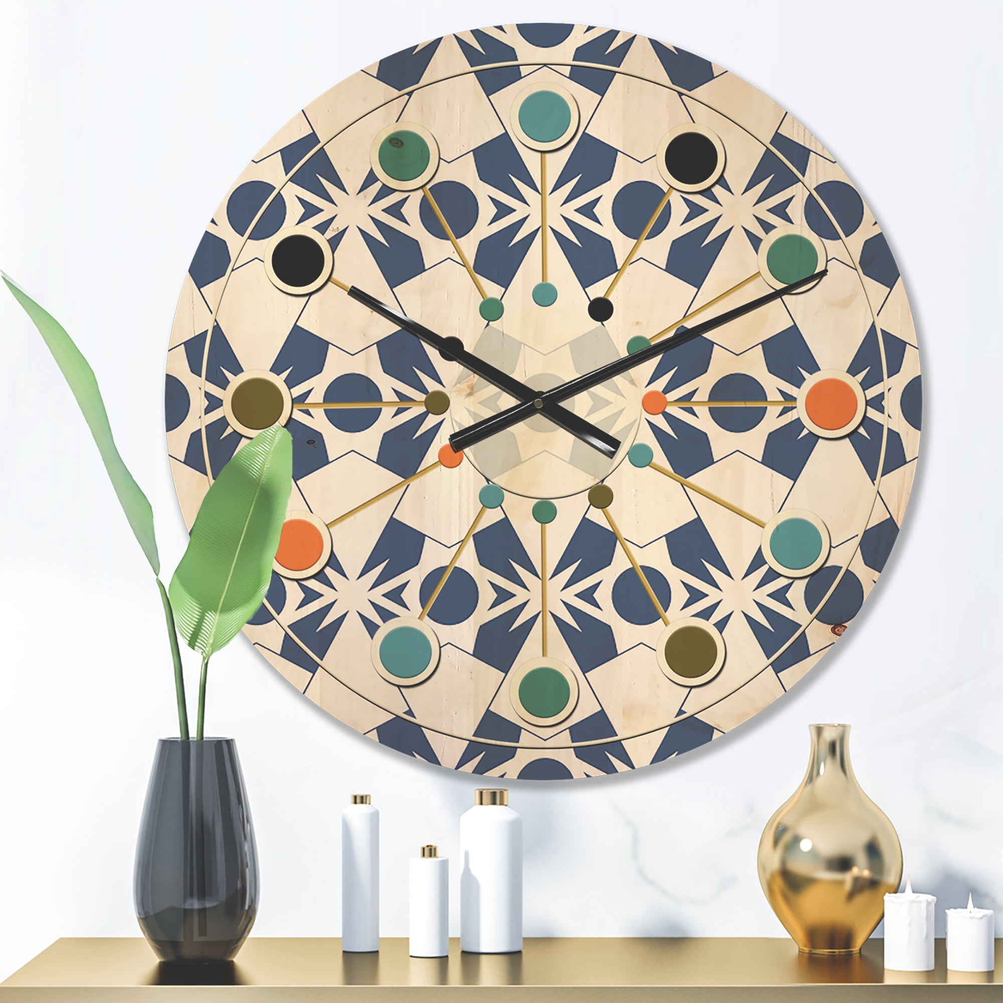 Designart 'Abstract Retro Geometrical Design Pattern I ' Mid-Century Modern Wood Wall Clock
