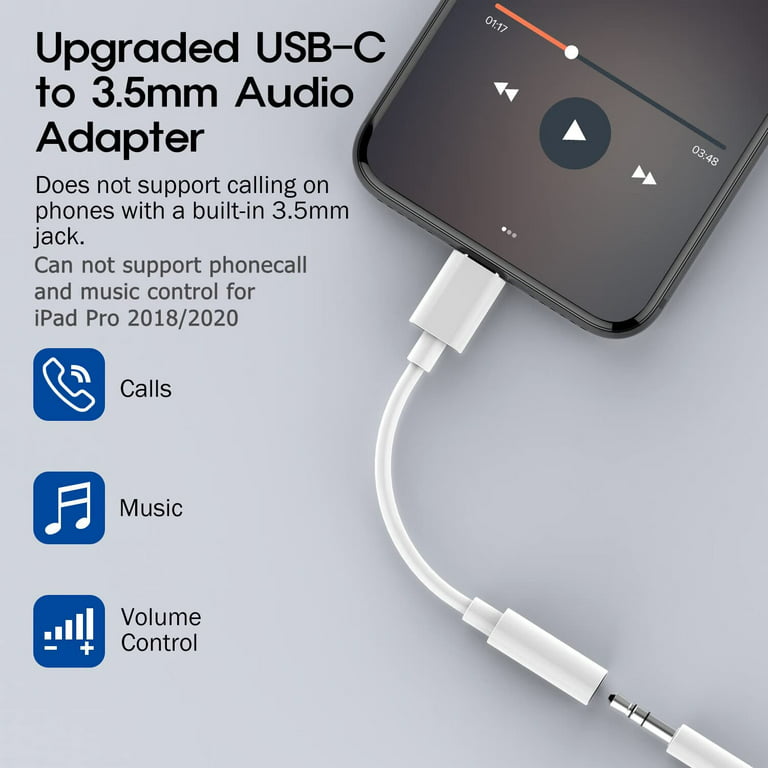 USB C to 3.5mm Headphone Jack Adapter for iPhone 15, USB C to Aux Audio  Dongle Cable Cord Compatible with iPad Pro/Samsung Galaxy/Pixel, Type C