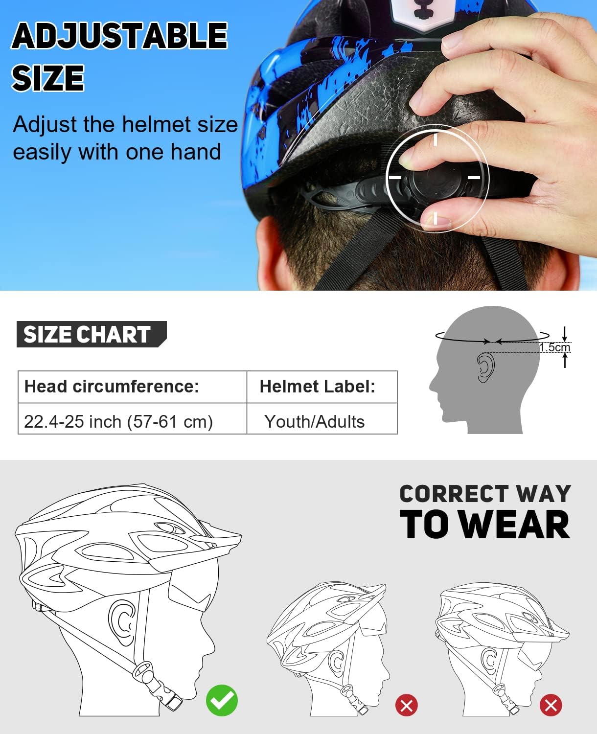 USB Rechargeable LED Light Cycling Helmet with Detachable Goggles and Sun Visor for Mountain & Road Biking