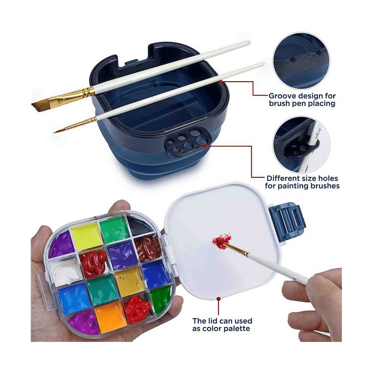 Airtight Paint Saver Storage Palette Box, 16-Well Palette Box with Lid,  Include Paint Brush Basin, Perfect for Gouache, Acrylic, Watercolor and Oil