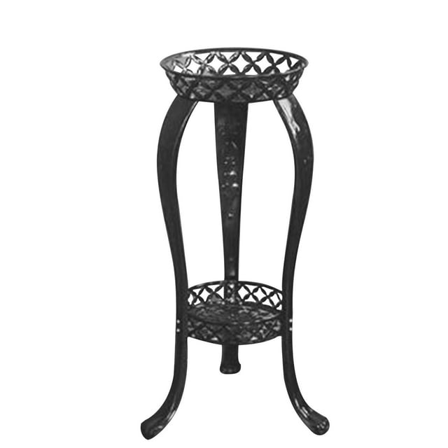 koolsoo Support de Pots en Métal à 2 Niveaux Hauteur 80 cm Dessus Rond Présentoir d'Angle Noir Lourd