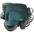 thumbnail image 1 of Gibson Elite Soho Lounge Square 16 Piece Stoneware Dinnerware Set, Teal/Black, 1 of 6