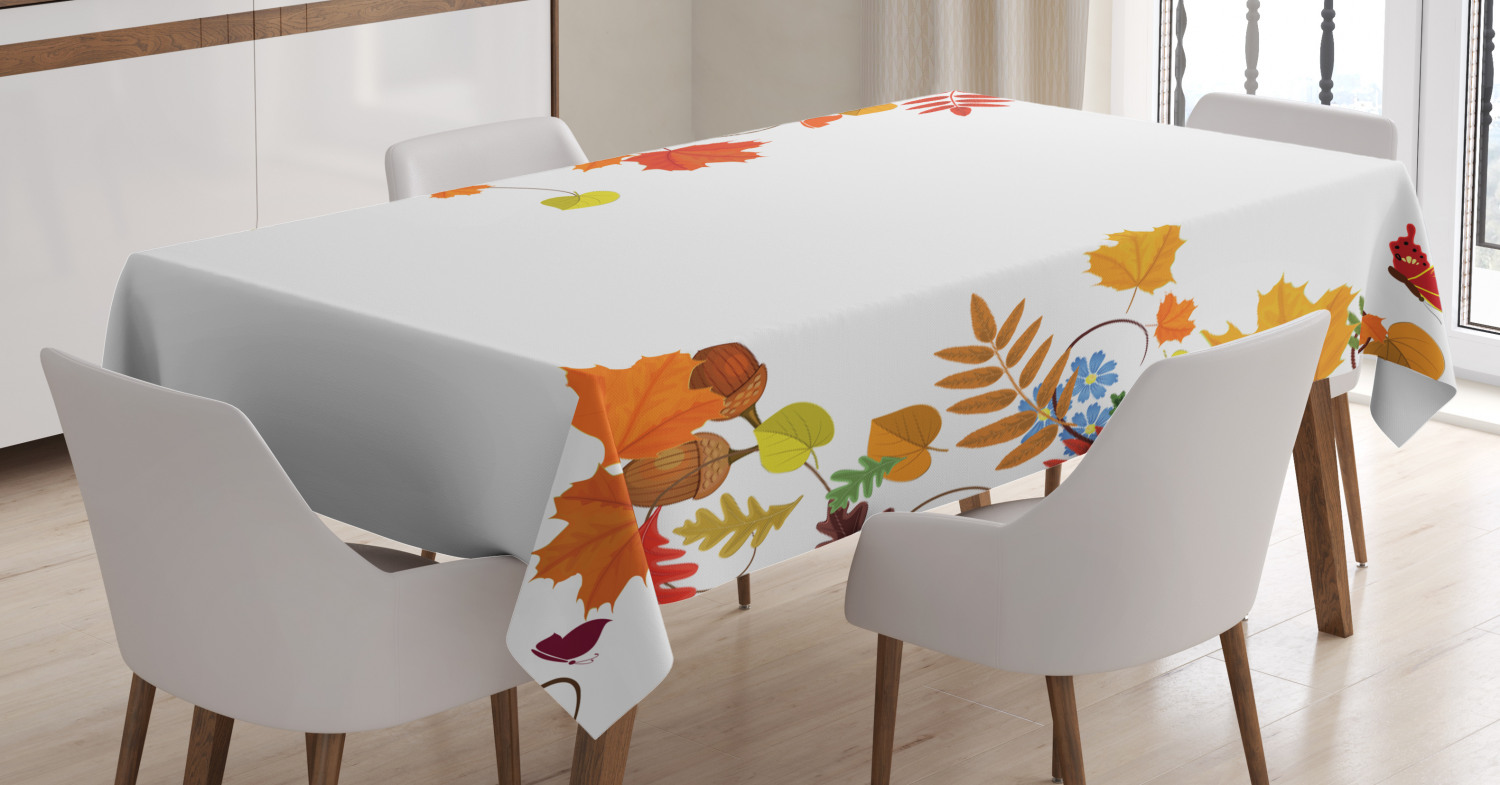 Harvest Tablecloth, Colorful Seasonal Maple Aspen Leaves Frame Fall