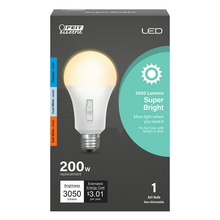 Feit Electric LED Intellibulb 25 Watt (200W Eq.) Color Selectable, A21, Medium E26 Base, Non-Dimmable