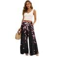 thumbnail image 4 of Wutalume Women's Wide Leg Pants with Pockets, Floral Print Elastic High Waist Loose Fit Trousers, Lightweight Summer Bottoms for Vacation,Pink 2XL, 4 of 8