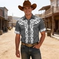 thumbnail image 2 of Western Cowboy Print Short Sleeve Button Down Shirts for Men Casual Camp Shirt Classic Yoke Design Grey XXL, 2 of 4