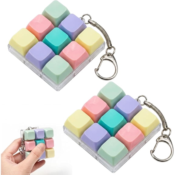 2PCS Keyboard Fidget Toy Keychain, 9 Key Clicky Keyboard Fidget Clicker, Mini Portable Stress Relief Clicker Fidget Toy for ADHD Anxiety, Pocket Keyboard Keychain for Office School