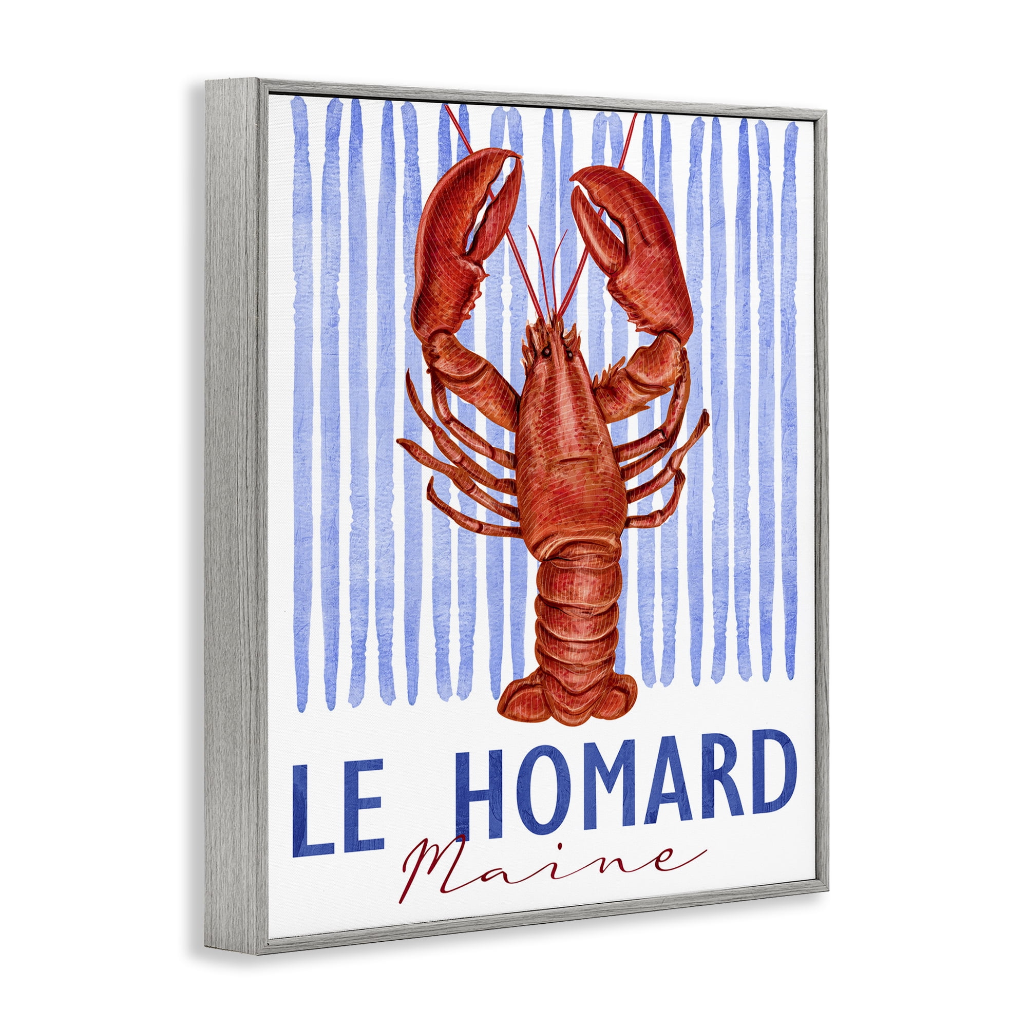 Stupell Industries Le Homard Nautical Stripes Gray Framed Giclee Art, design by Kim Allen