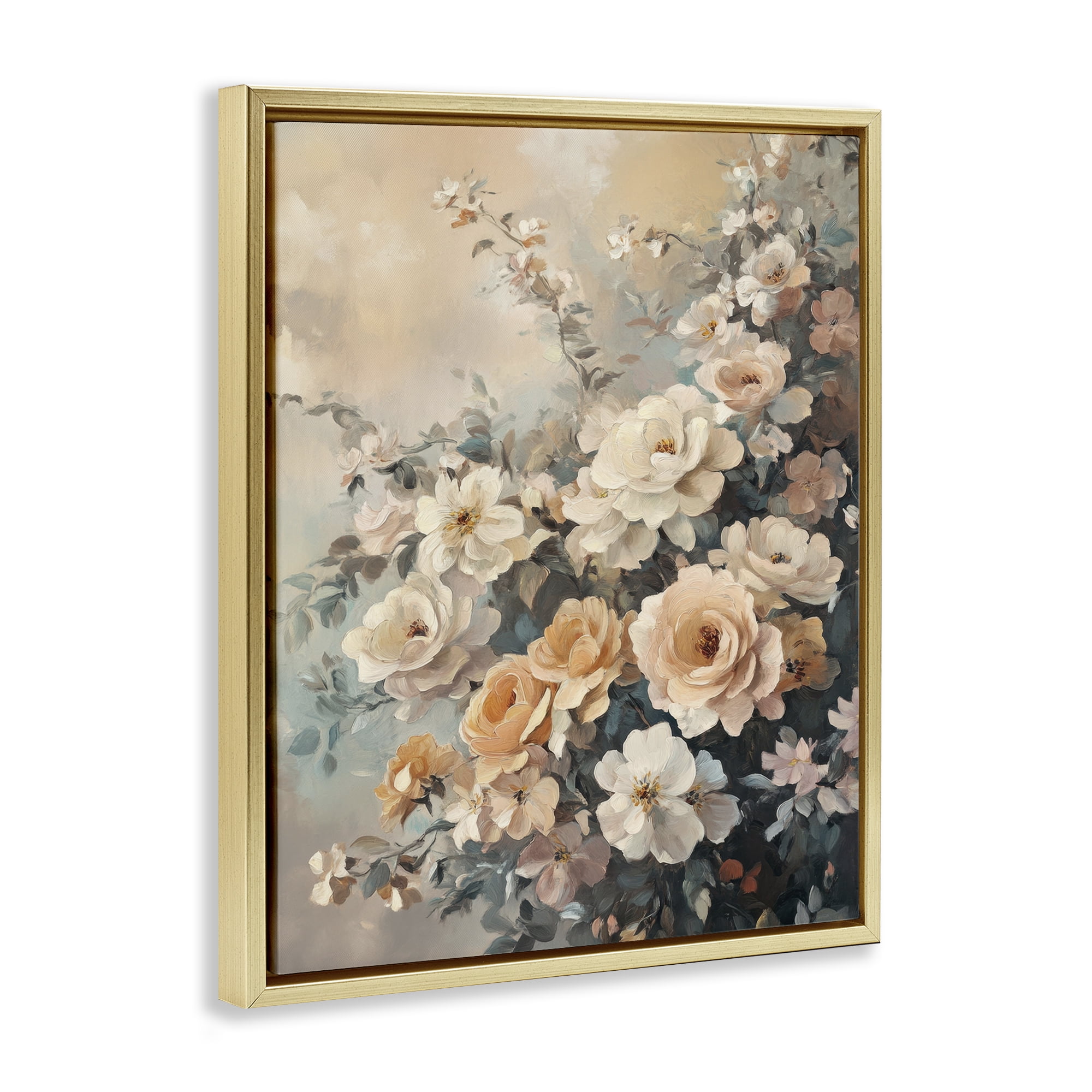Stupell Industries Dreamy Rosy Florals Plants & Flowers Painting Gold Floater Framed Canvas Art Print Wall Art, 17 x 21