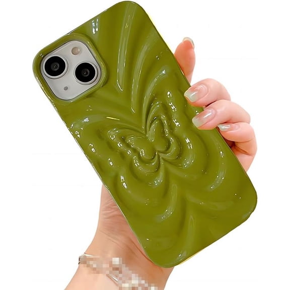 for iPhone Case,Luxury Butterfly Shape Water Ripple Pattern Camera Lens Protection Soft Shockproof Phone Case (Green,iPhone 12)