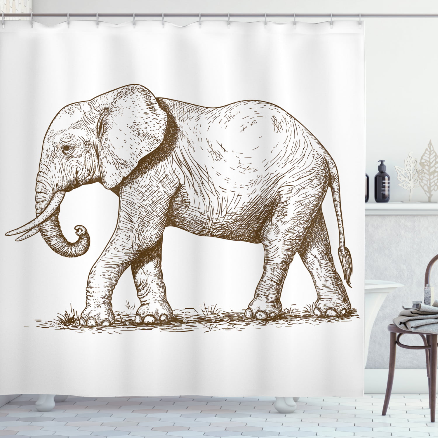 Large Elephant Thick Grey Digital Printing 3D Blockout Curtains Fabric Window 