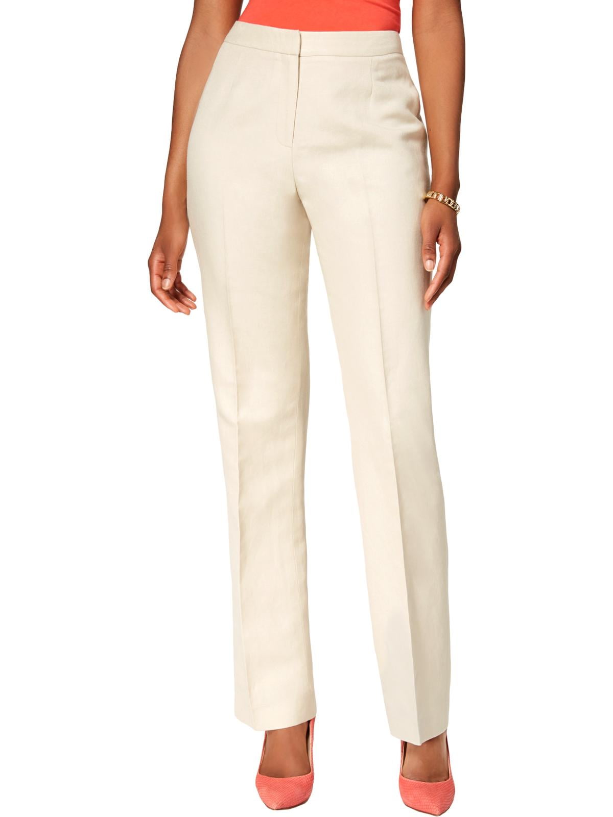 Kasper Kasper Womens Petites Linen Classic Fit Straight Leg Pants Beige 10P