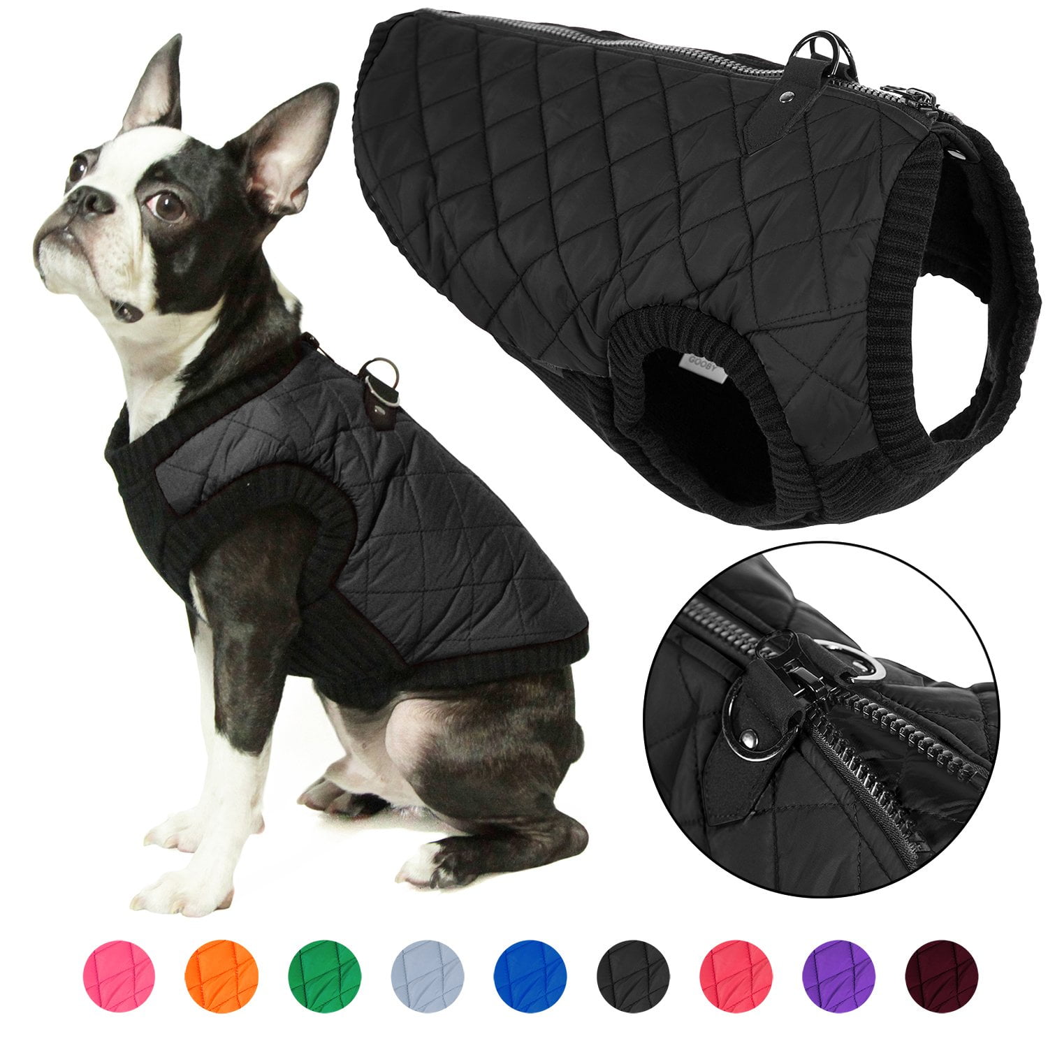 Gooby Fashion Dog Vest Black, Large Small Dog Sweater Bomber Dog