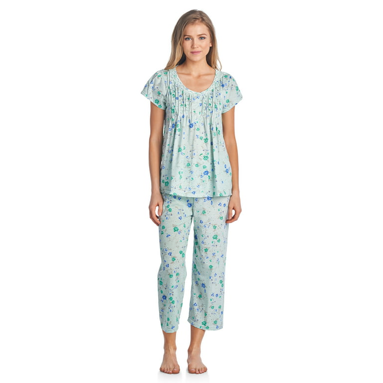 Casual Nights Women's Short Sleeve Lace Dot Capri Pajama Set 